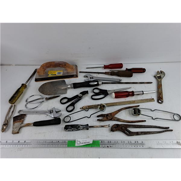 Flint Lighters, Pliers, Grout Float, Scissors, Hatchet, Garden Shovel, Misc