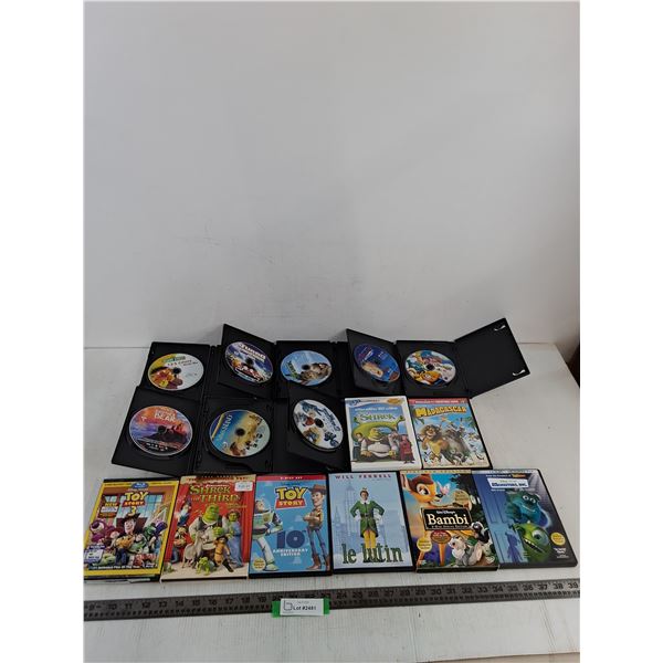 (16) DVD Kid's Movies - Shrek, Toy Story, Monsters Inc.