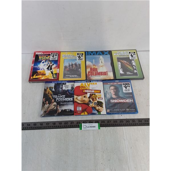 (7) Sealed DVD Movies (3 Blu-Ray) - Back to the Future, Fast & Furious, Snowden