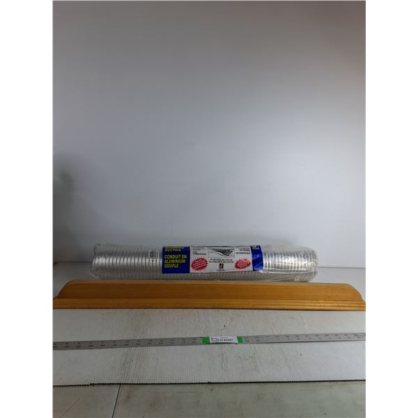 Flexible Aluminum Ducting, Wooden Baseboard Piece 3ft ( as is, cannot ship)