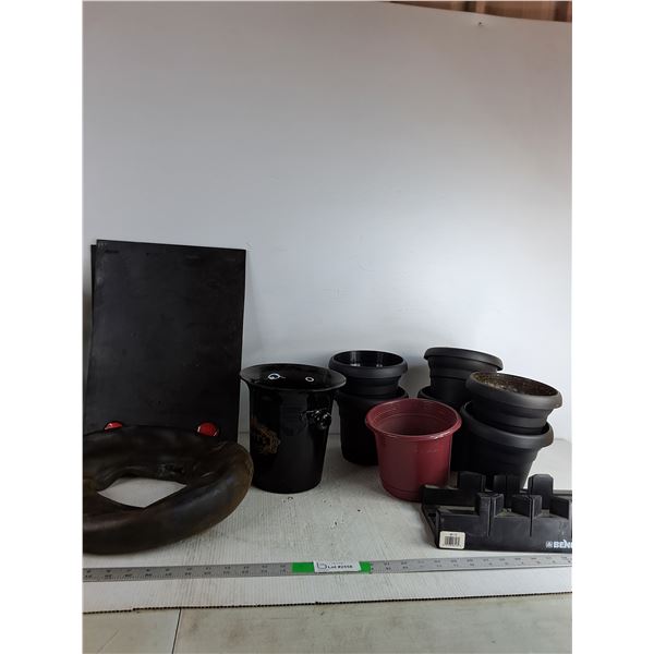 Various Planters, Tire Tube, Mud Flaps, Misc ( as is, cannot ship)