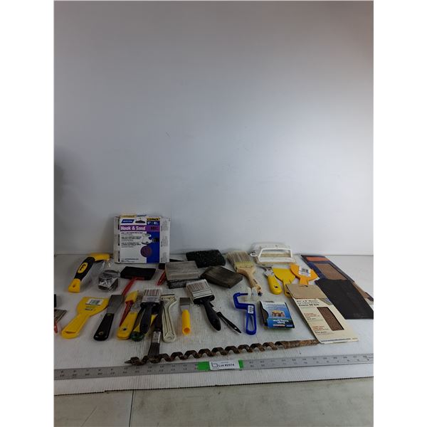Various Paint Brushes, Sand Paper, Scrapers, Misc ( cannot ship, as is)