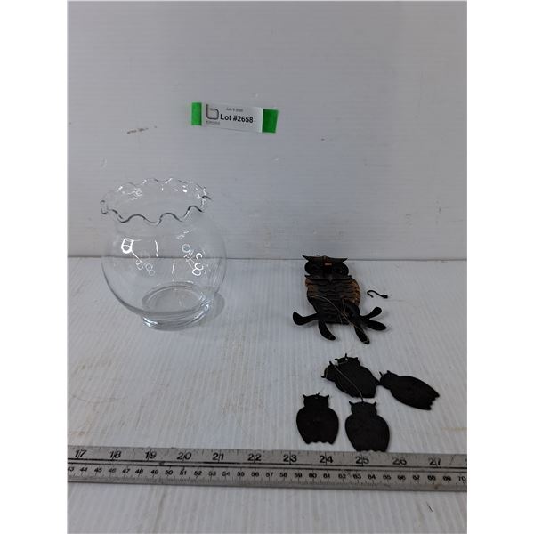 Owl Windchimes and Glass Vase