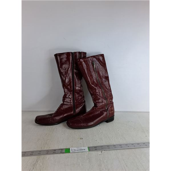 Red Leather Fashion Boots Womens 10