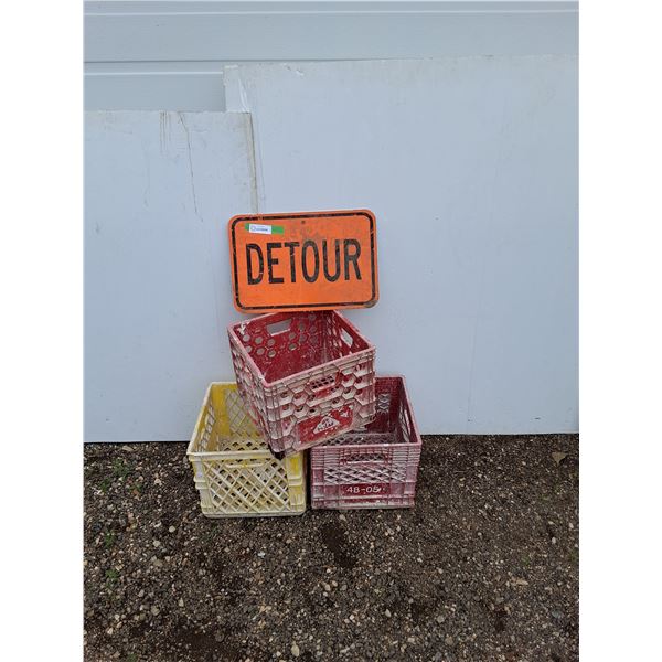 **(3) Milk Crates, Sign, Cannot Ship