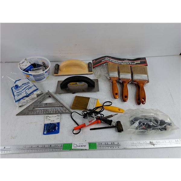 Polyester Paint Brush Set, Conical Anchors, Soldering Gun, Trowels, Misc