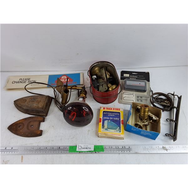 Clip On Vintage Lamp, Clothes Iron, Door Knob, Garage Door Opener Transmitter, Misc - As Is