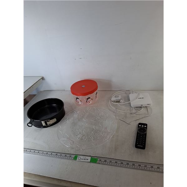 Sasktel Max TV Stream-As Is, Glass Serving Tray 13.75", Snowman Plastic Container