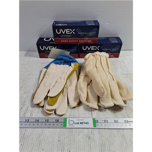 (3) Pairs of Safety Eyewear and (2) Pair Work Gloves (NIB)