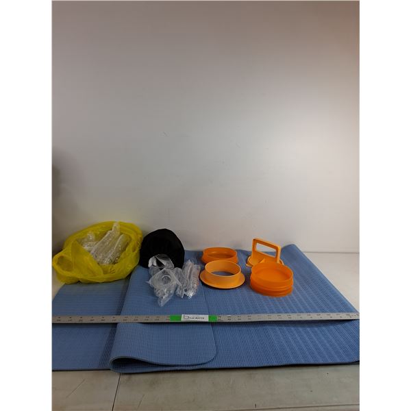 Test tubes: No lids Tupperware Hamburger Shaper , Yoga Mat, Misc ( cannot ship)