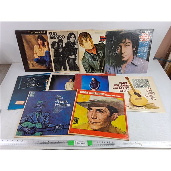 Assorted Vinyl Records - Suzi Quatro, Hank Williams, Indecent Exposure