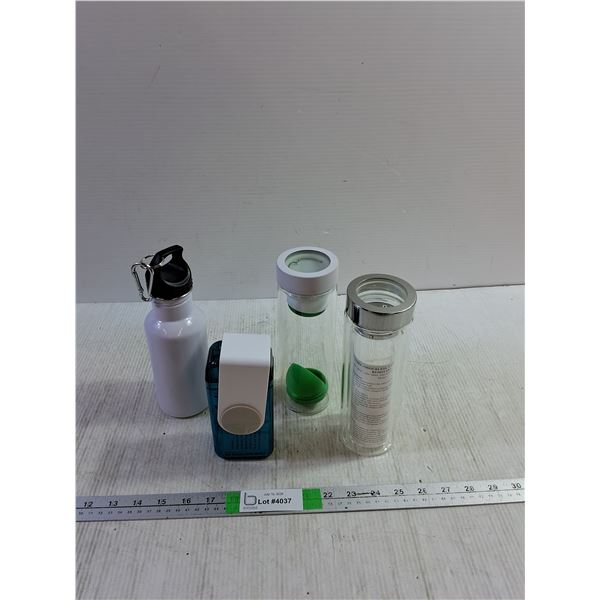 (4) Waterbottles Metal, Glass, Plastic up to 8''x3''