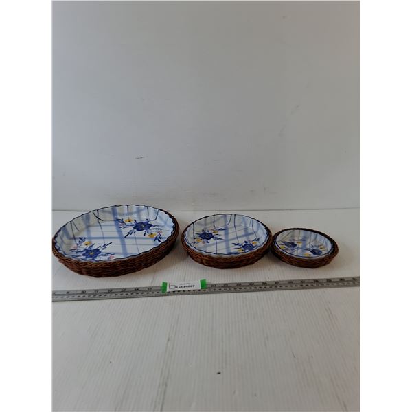 (3) Ceramic Bowls with Wicker Outside Linings