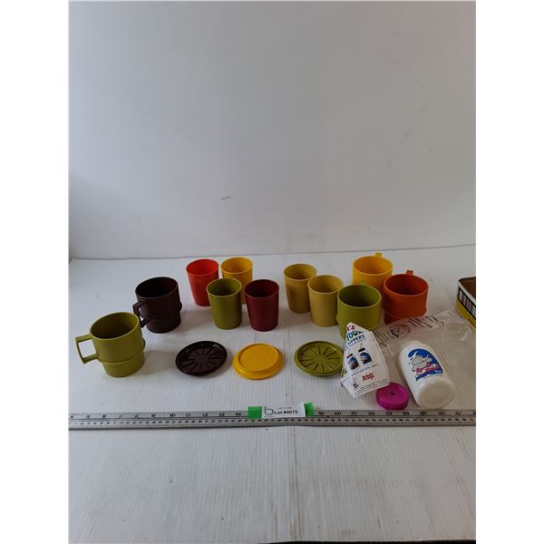 (11) Tupperware Cups, (3) Tupperware Lids, (1) Arby's Babar Elephant Sippy Cup