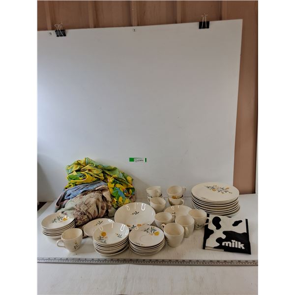 Assorted Yellow Rose Porcelain Plates, Bowls, Cups