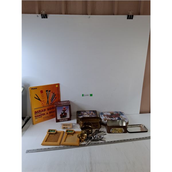 Christmas Stamp, Scrap Book Paper, Metal Utensils, (3) Metal Containers