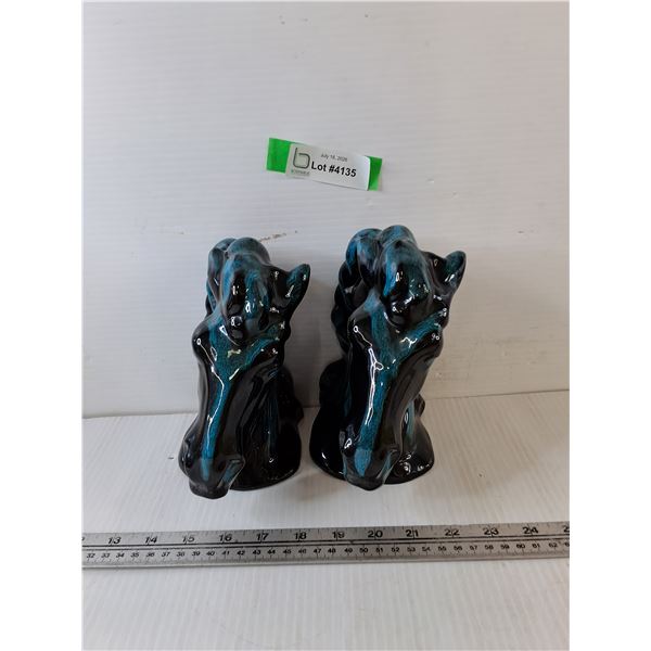 (2) Clay Horse Head Book Ends