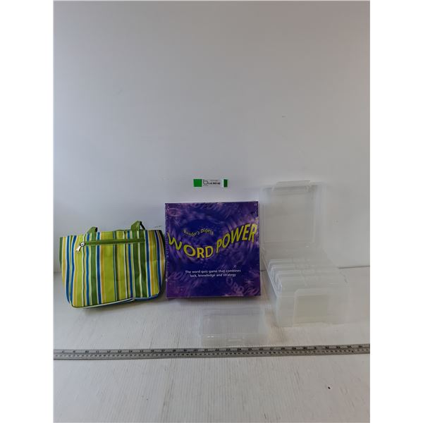 Small Bag, Sealed Word Power Quiz Board Game, (6) Small Flat Cotnainers in (1) Larger Container