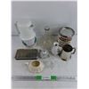 Image 1 : Coffee Pot, Cream & Sugar Set, Glass Decanter, Ceramic Vase, Misc