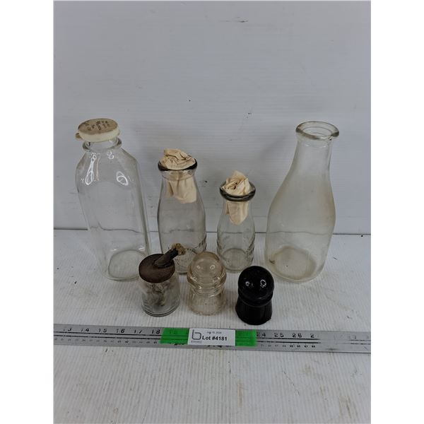Vintage Milk Bottles, Electrical Insulators, Mini Jar