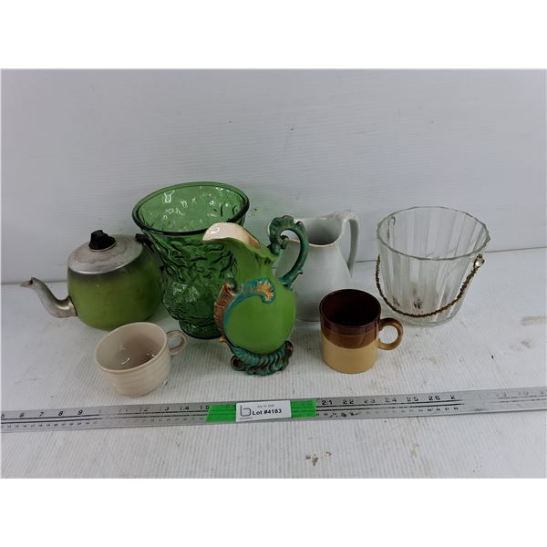 Ceramic Pitchers, Metal Kettle, Coffee Cups, Glass Vase