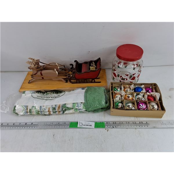 Assorted Christmas Decor, Towel & Cookie Jar