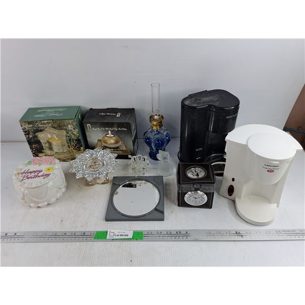 Tea Light Holders, Owl Ornament, Kerosene Lamp, Coffee Machines - Powers On, As Is, Misc