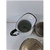 Image 6 : Enamel Pitcher, Aluminum Pot, Silver Dishes