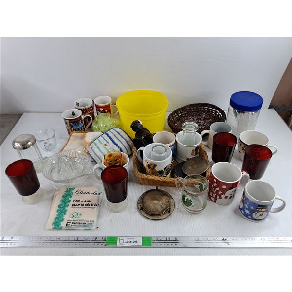 Ceramic Mugs, Juicer, Baskets, Goblets, Sugar Dish, Oven Towels, Coasters, Misc