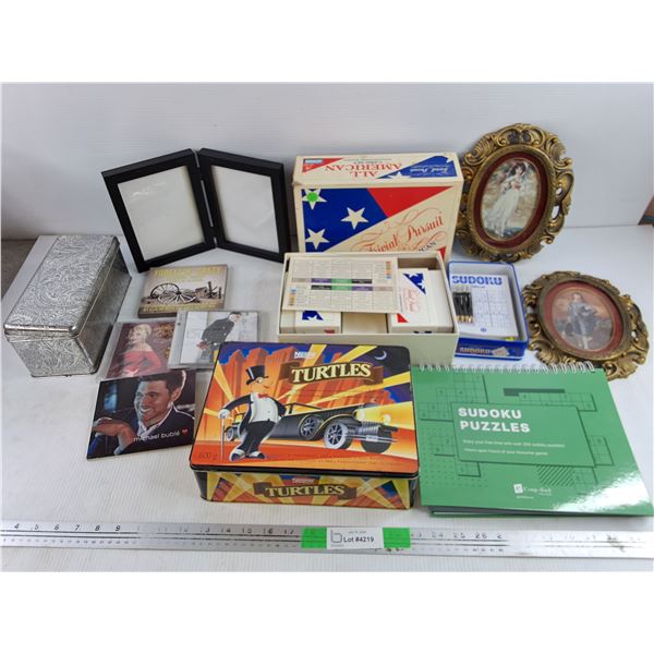 Trivial Pursuit Game, As Is, Tin Boxes, Framed Wall Art Prints, Sudoku, CDs, Picture Frame