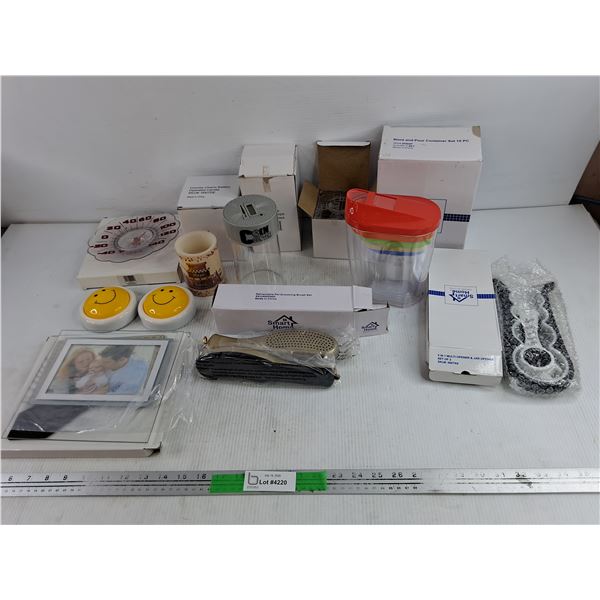 Thermometer, Brush Set, Coin Counter, Multi Opener, Container Set, Battery Candle, Misc