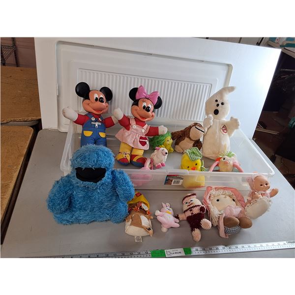 Storage Tote 33" x 15.5" x 6" & Stuffies- Mickey/Minnie Mouse, Ghostbusters, Misc. Can't Ship