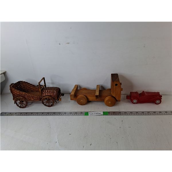 Wicker Model Car, Wooden Truck & Avon After Shave Bottle- Empty