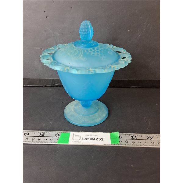 Footed Blue Glass Sugar Bowl