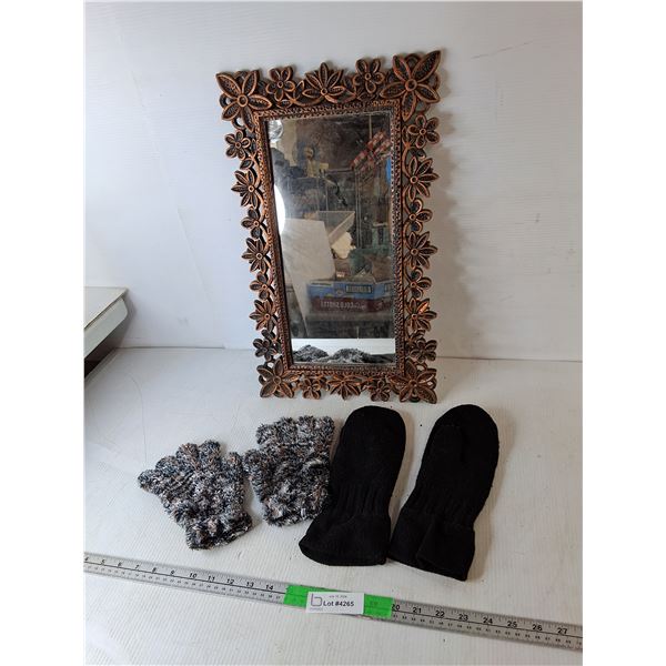 Plastic Wall Mirror 20" x 11.5" & Winter Gloves/Mittens- Approx. M