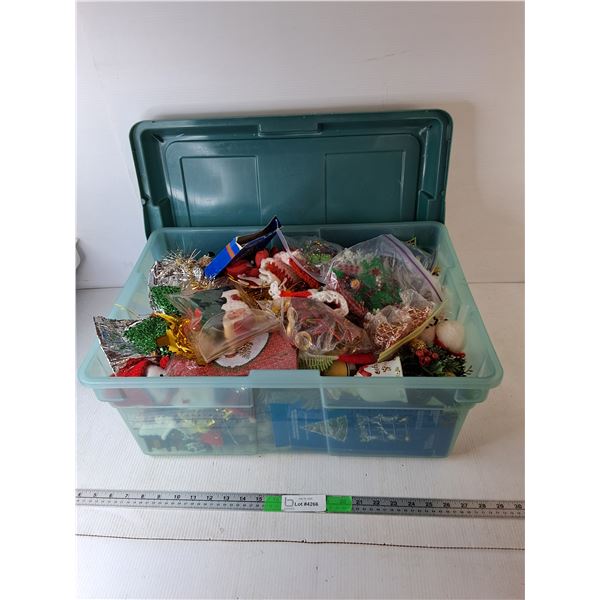 Plastic Storage Tote 22" x 16" x 9" & Christmas Ornaments- Can't Ship