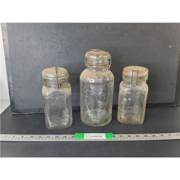 (3) Glass Storage Jars Up to 10"