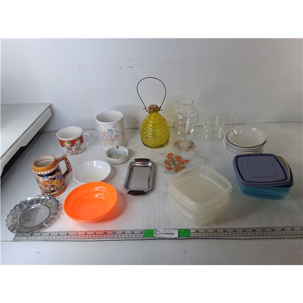 Melamine Bowls, Butter Dish, Ashtrays, Misc.