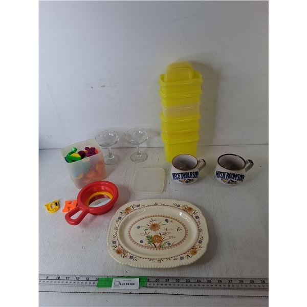 Soup Mugs, Magnetic Letters, Tupperware Containers, Misc.