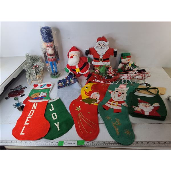 Christmas Lot- Stockings, Nutcracker Figurine, Garland, Misc. Can't Ship
