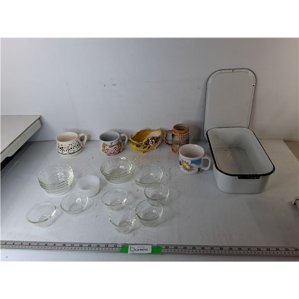 Soup Mugs, Glass Bowls, Candy Dish, Misc.