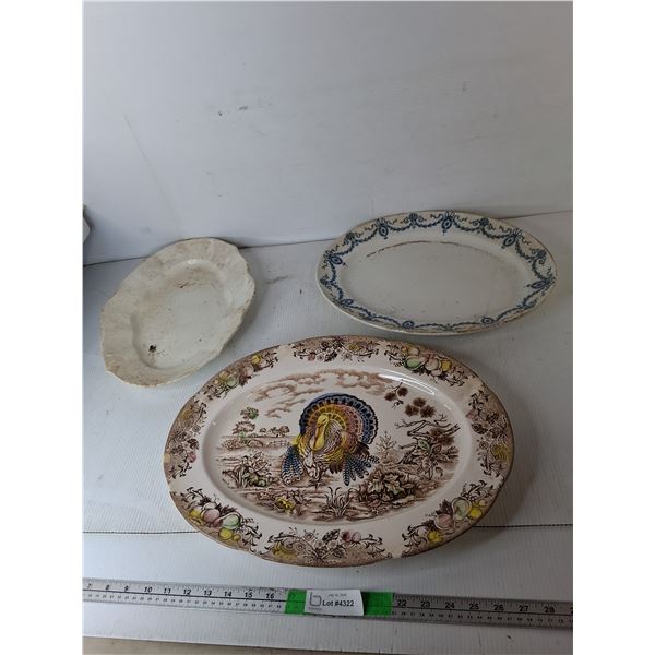 (3) Ceramic Serving Trays Up to 18.5"
