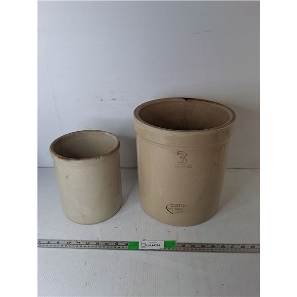 (2) Stoneware Crocks Up to 12"