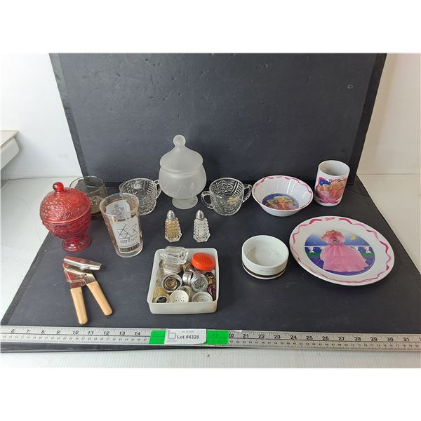 Barbie Dish Set, Glass Sugar Bowl & Creamer, Misc.