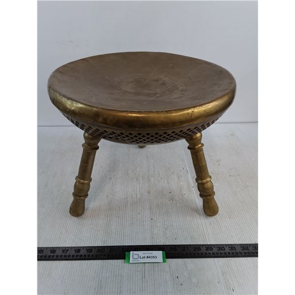 Middle Eastern Style 3-Legged Brass Stool - 15" Diameter x 12" High