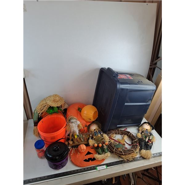 Large Quantity of Halloween Decor, Roughneck 16x24x9"Storage Tote - Cannot Ship