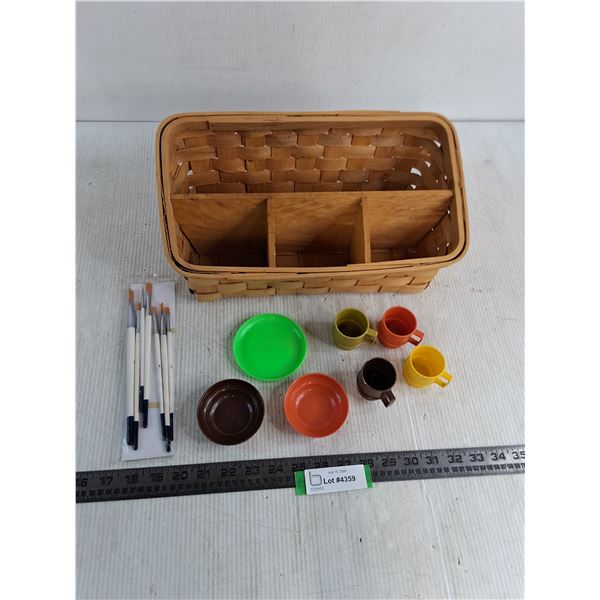 Wicker Desk Organizer, Child's Tupperware Play Set, Pack of New Paint Brushes