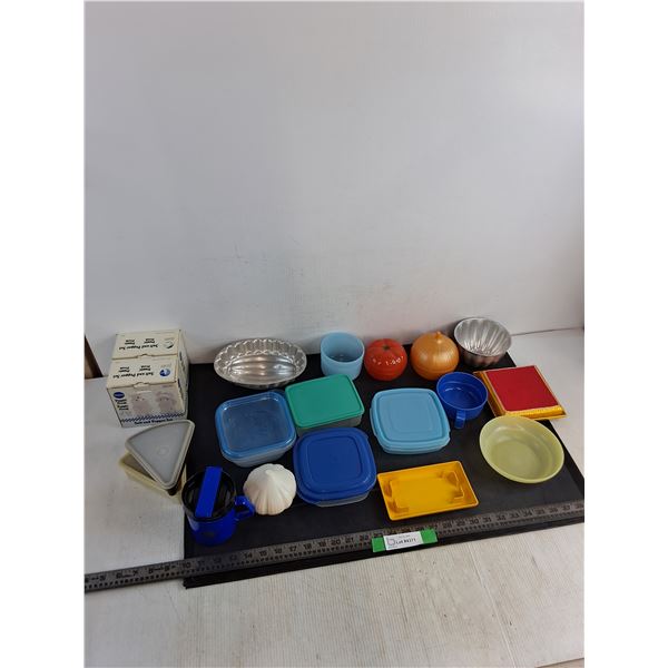Assorted Food Storage Containers, Trivet, Jello Molds