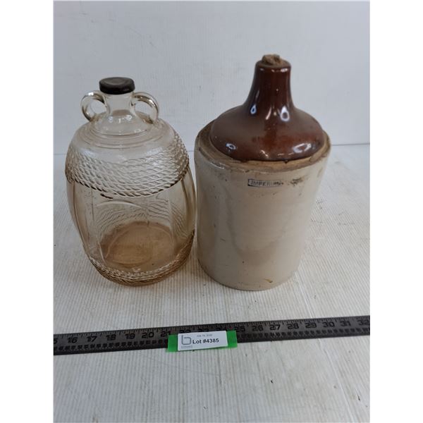 (2) Vintage Jugs - Imperial Stoneware 12" High & Glass 11.5" High - Pickup Only