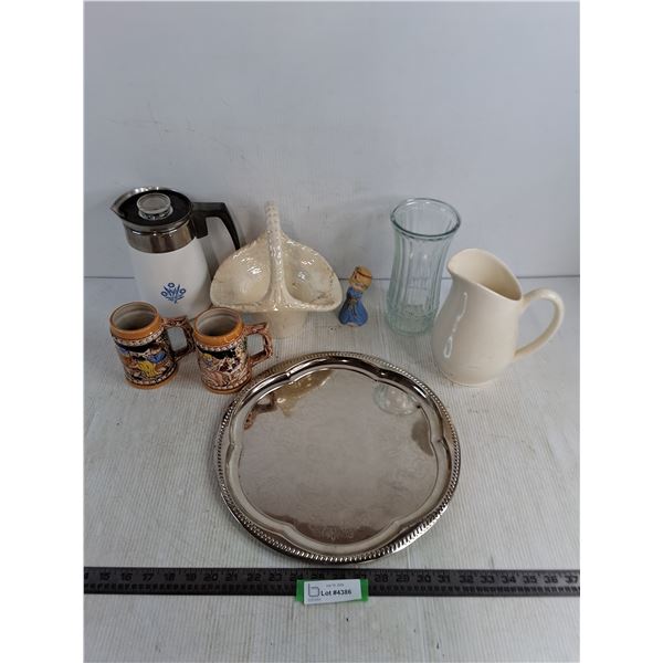 Coffee Maker, Platter, Vase, Pitcher, Beer Steins, Ornaments